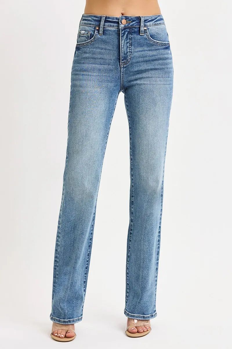 RISEN Full Size Tummy Control High Rise Straight Jeans Plus Size West2East Surf
