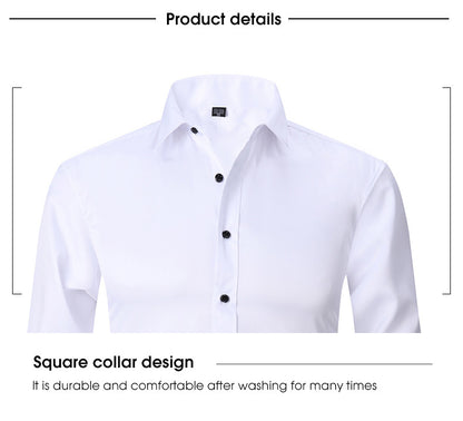 Men'S Stretch Slim-Fit Formal Shirt Without Pockets, Light Business Turn- Collar Long-Sleeved Shirt, Men'S Business Shirt, Wrinkle-Resistant And Durable Solid Color Formal Long-Sleeved Shirt with Buttons And Pockets, Suitable NovaCart