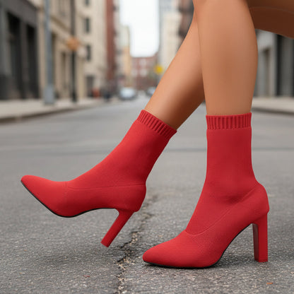Women’s Chunky-Heeled Knitted Suede Ankle Boots FitiqueFit