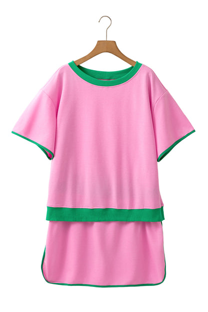 Bonbon Plus Size Contrast Trim T Shirt and Skirt Two Piece Set Garden Naked Curves