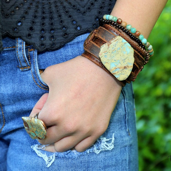 Aqua Terra Slab on Dusty Leather Cuff Bracelet Shop Style & More | Fresh Looks, Everyday Deals & Free Shipping