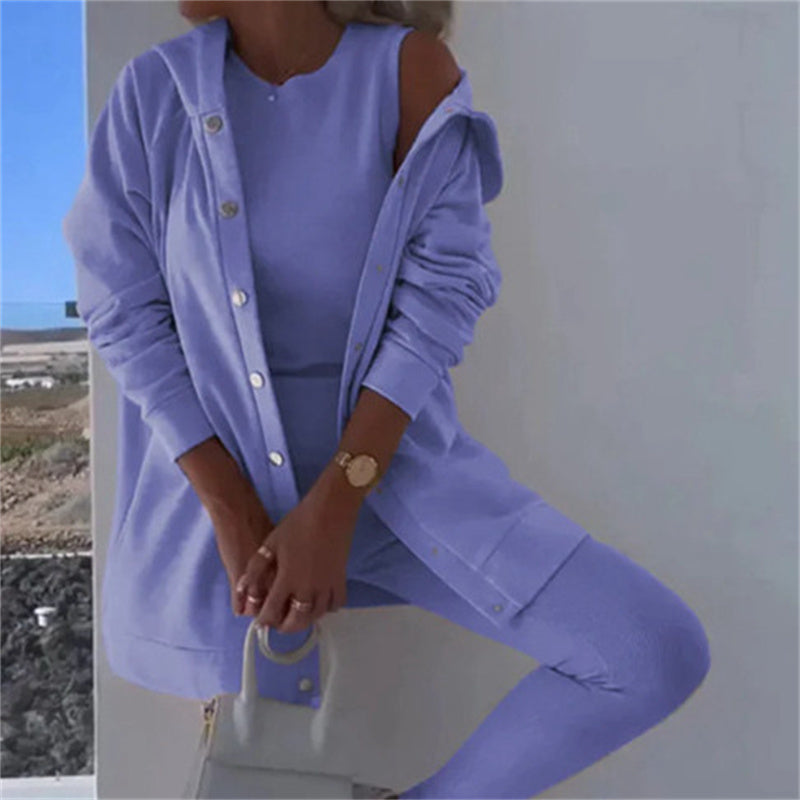 Women's Fashion Sports And Leisure Hooded Sweater Vest Pants Three-piece Set See size chart under “more details” The Fashion Celestial