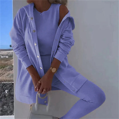 Women's Fashion Sports And Leisure Hooded Sweater Vest Pants Three-piece Set See size chart under “more details” The Fashion Celestial
