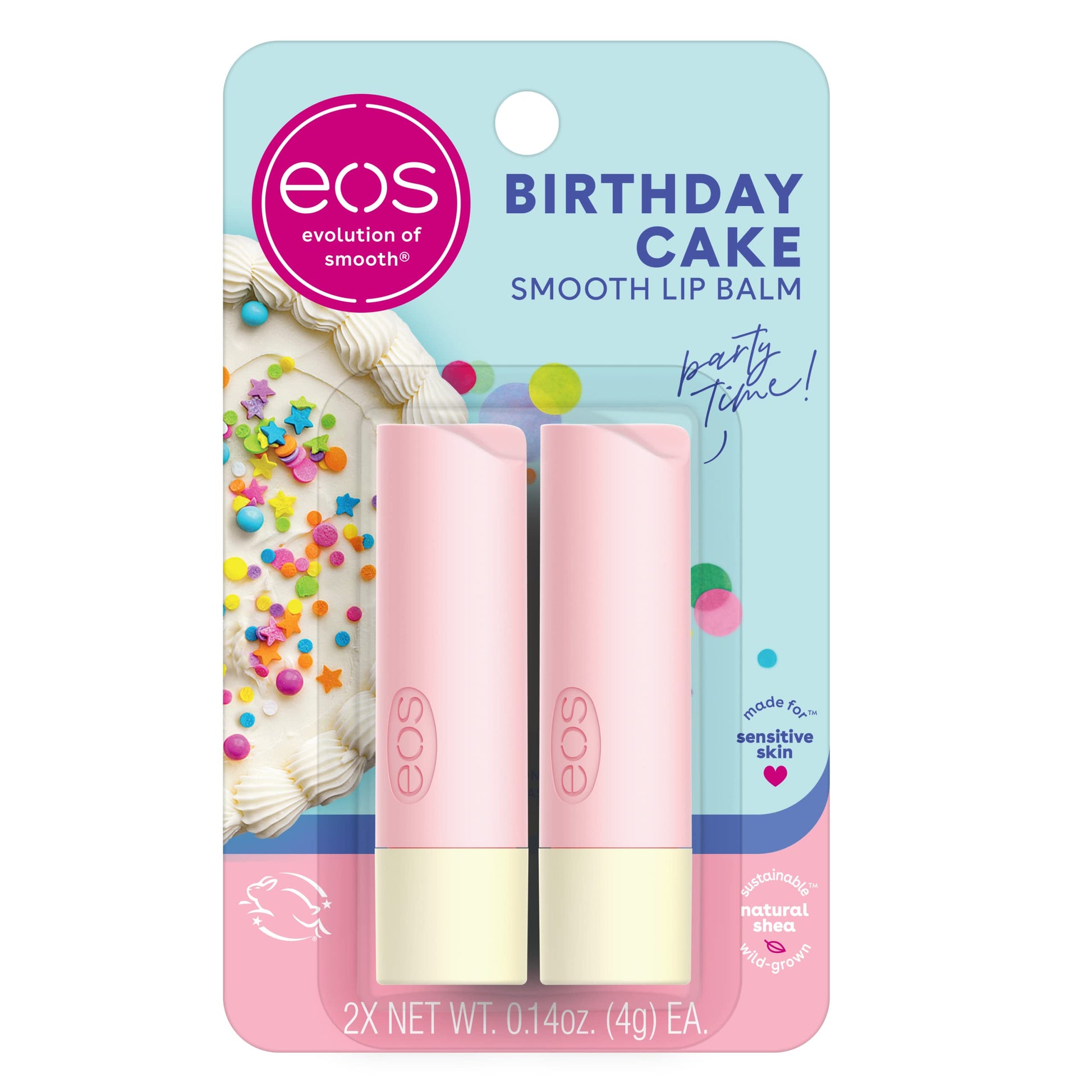 eos Natural Shea Lip Balm- Birthday Cake Dermatologist Recommended for Sensitive Skin All-Day Moisture Lip Care Products 0.14 Ounce (Pack of 2) New Era Fashion LLc