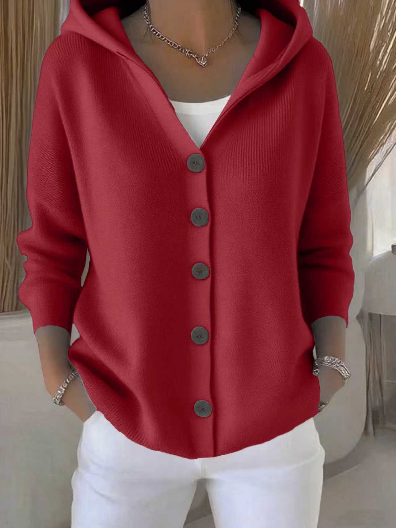 Women’s Button-Down Hoodie Cardigan Sweater Coat FitiqueFit