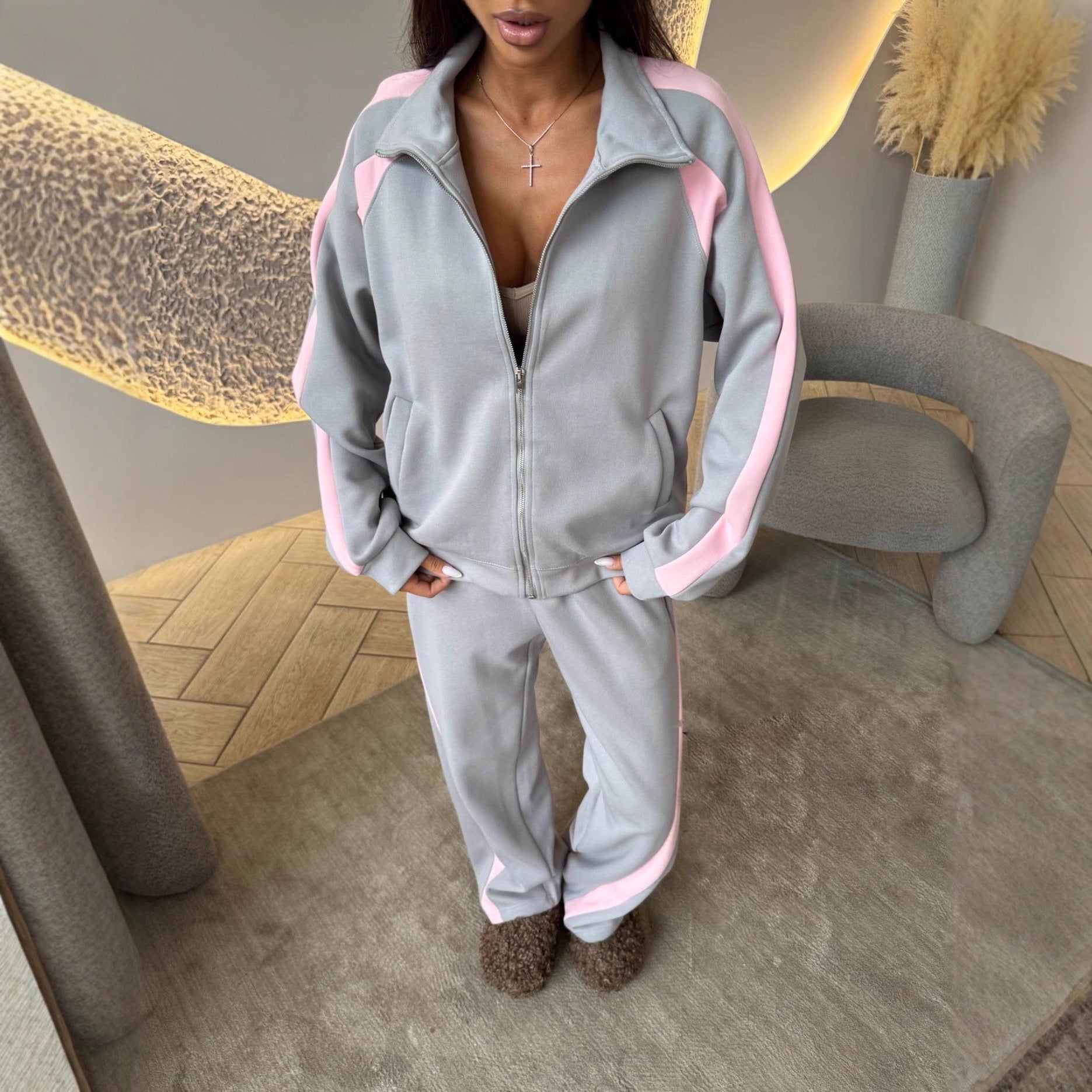 Women’s Long-Sleeve Zip-Up Jacket and Sweatpants Two-Piece Set FitiqueFit