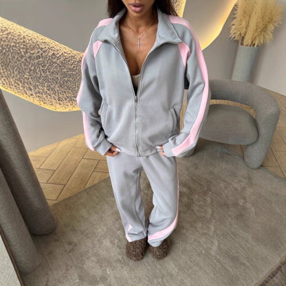 Women’s Long-Sleeve Zip-Up Jacket and Sweatpants Two-Piece Set FitiqueFit