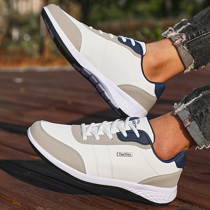 VanWeir Lightweight Men'S Shoes | Navy Blue/White, Lace-up sneakers with MD/TPR Sole, Breathable Fabric Lining for Outdoor, Hiking & Casual Wear NovaCart