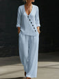Women’s V-Neck Cross-Over Shirt and Wide-Leg Pants Set FitiqueFit