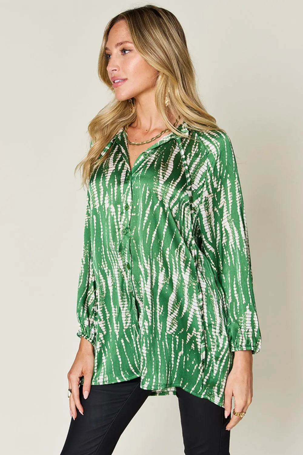 Double Take Full Size Printed Button Up Long Sleeve Shirt New Era Fashion LLc