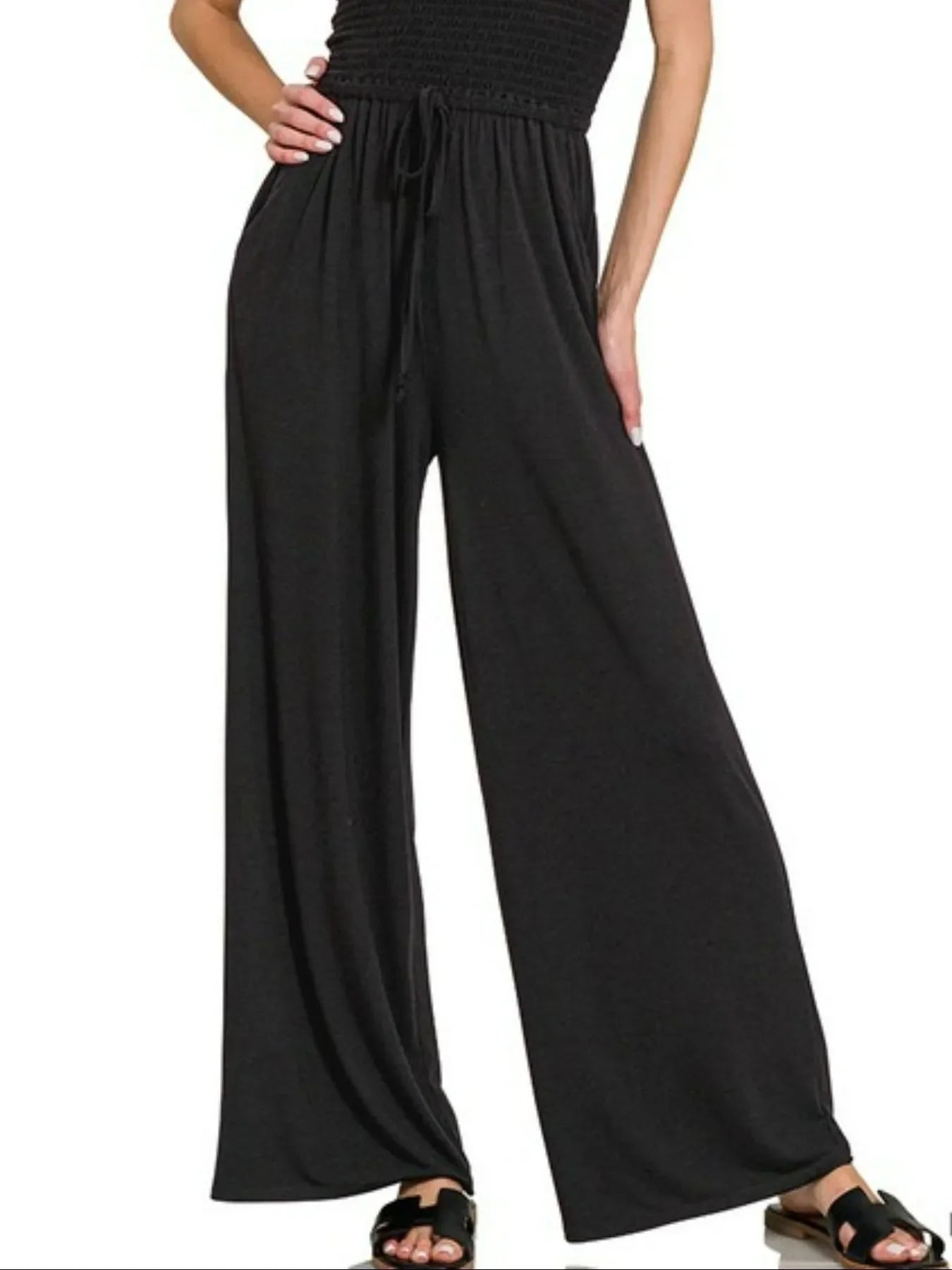 Zenana Strapless Wide Leg Smocked Jumpsuit West2East Surf