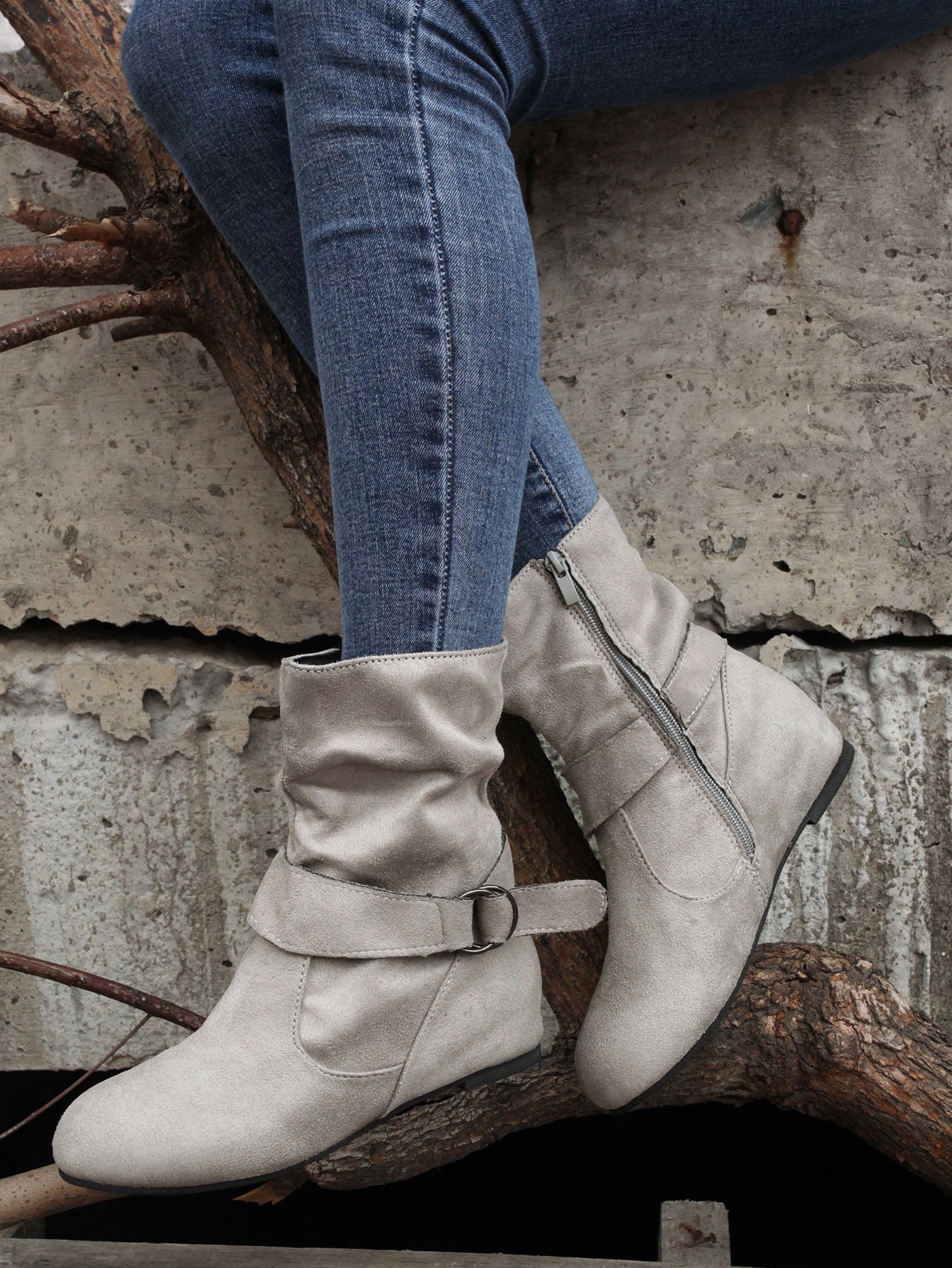 1.18inch Inner Height Increase Women's Short Boots with Flat Sole, Buckle Closure, Comfortable, Warm, and Lightweight, Women Shoes NovaCart
