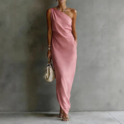 Women's Satin Off-Shoulder Slim-Fit Maxi Dress FitiqueFit