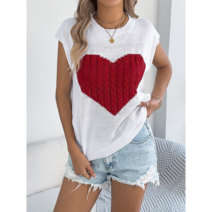 Women’s Heart Color Block Knit Top – Casual Sleeveless Valentine Tank FitiqueFit
