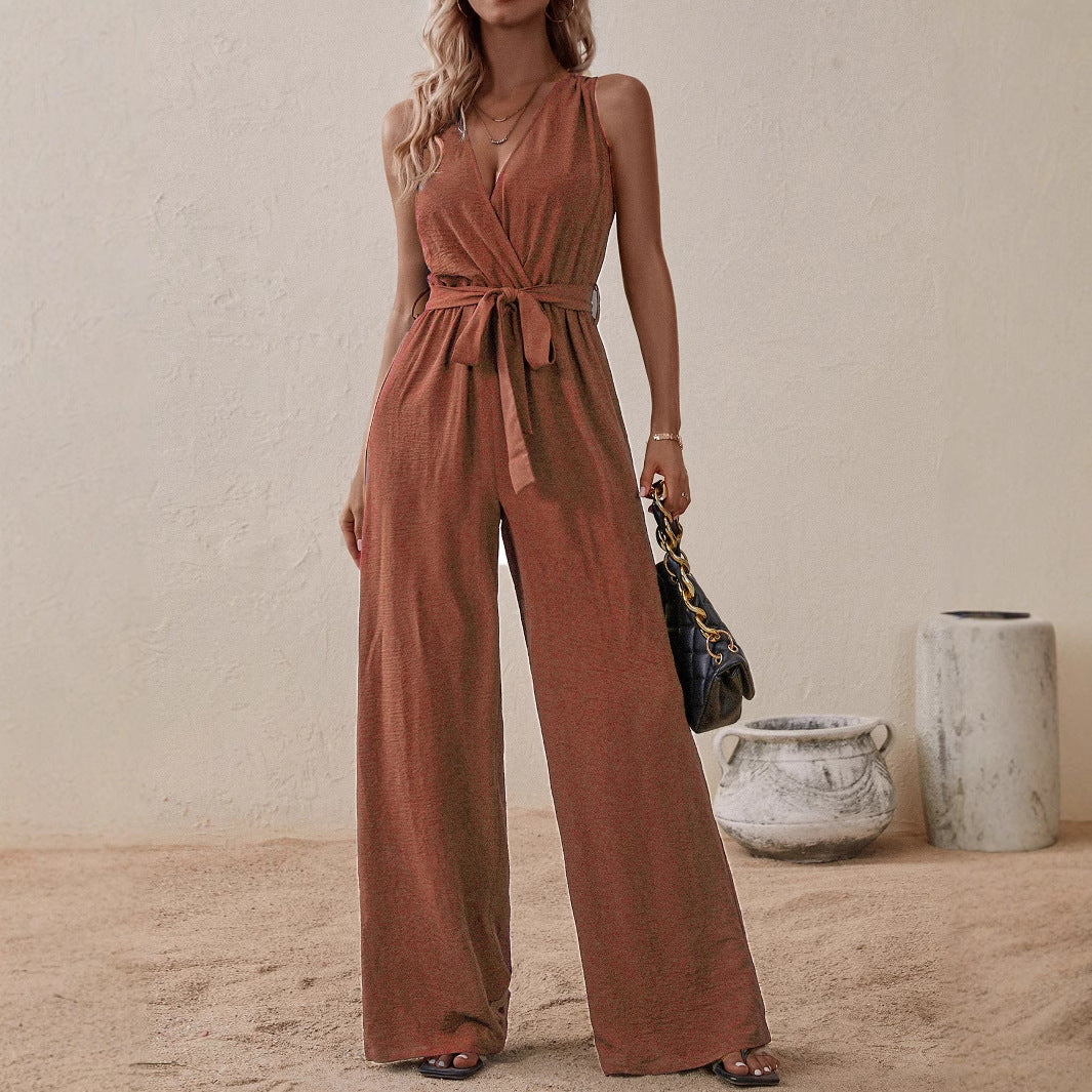 Women's Strap High-Waist Sleeveless Jumpsuit – Ice Silk Casual Wide-Leg FitiqueFit