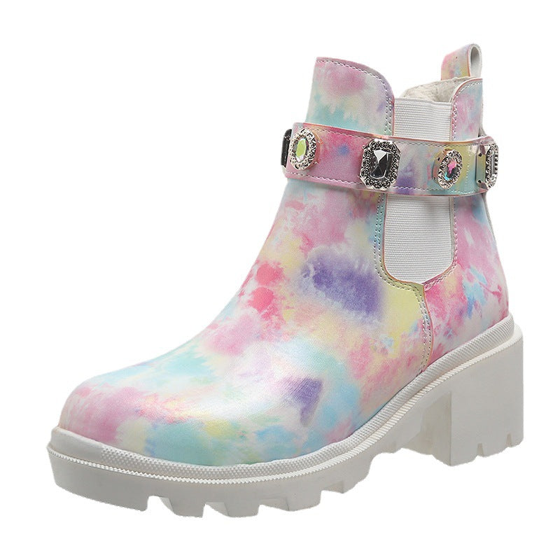 Euro-American Fashion Rhinestone Chunky-heel Trendy Boots See size chart under “more details” The Fashion Celestial