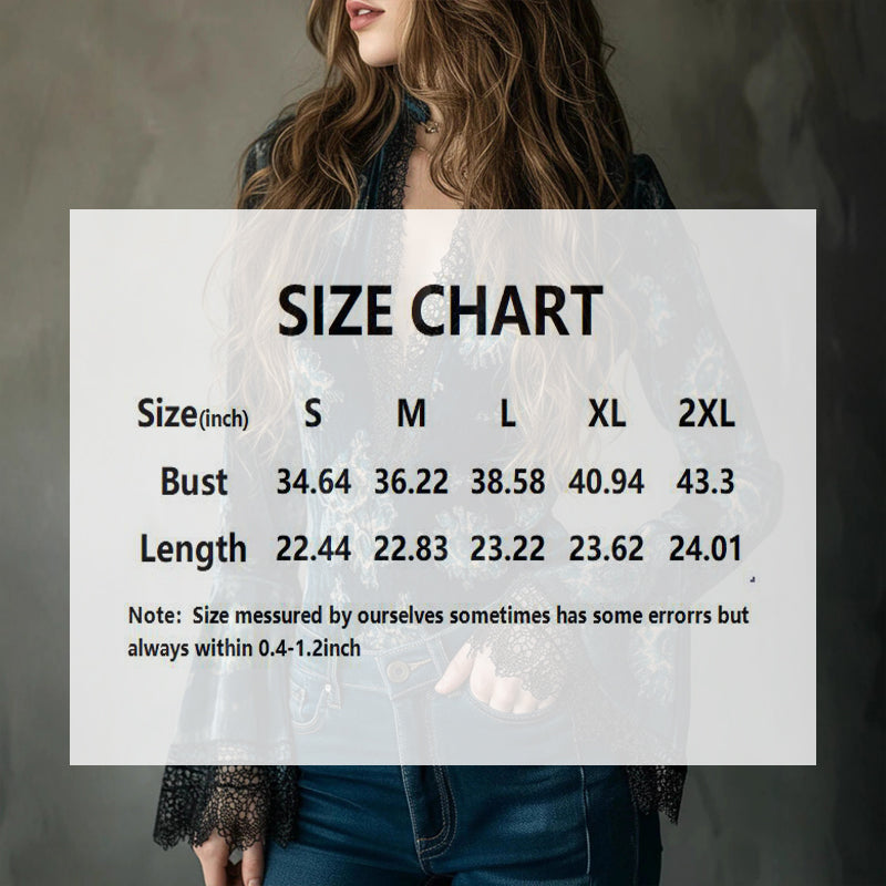Women’s Retro Lace Panel V-Neck Blouse – Elegant Print Bell Sleeve Top for Spring & Autumn Wear FitiqueFit