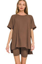 Zenana Full Size Brushed Dty Microfiber Round Neck Top and Biker Shorts Set Plus Size Garden Naked Curves