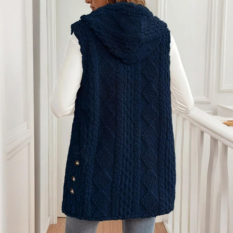 Women's Textured Sleeveless Hooded Vest FitiqueFit