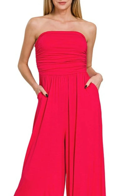 Zenana Double Layered Strapless Tube Top Jumpsuit West2East Surf