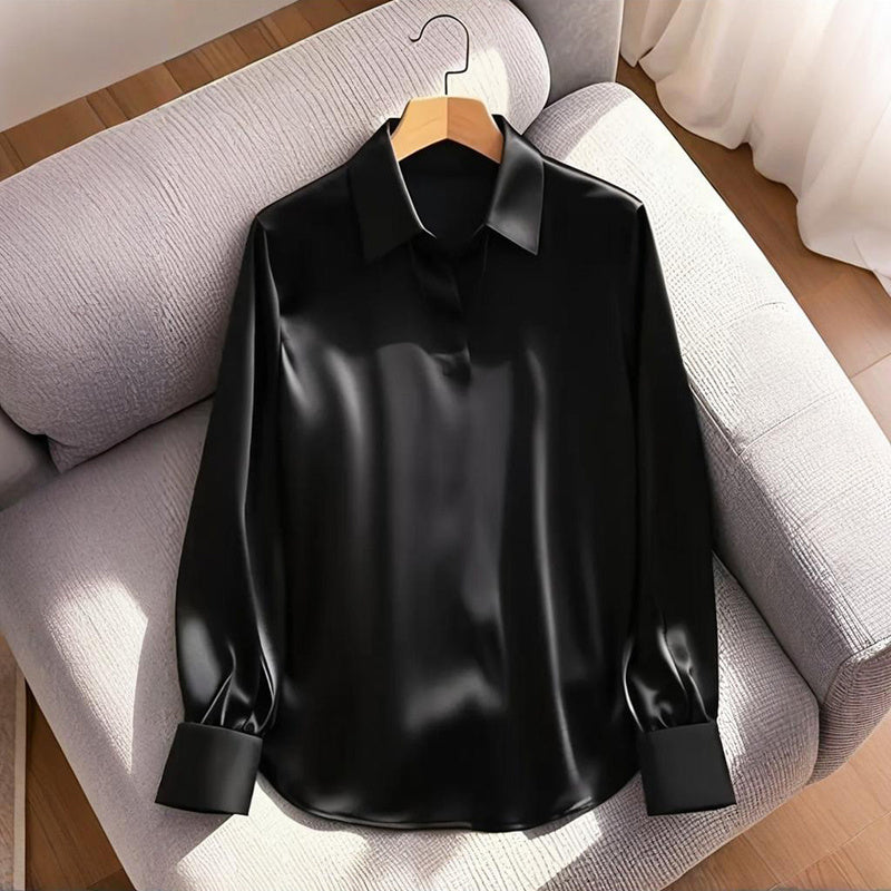 Women’s V‑Neck Business Casual Blouse – Relaxed Fit Long Sleeve Shirt FitiqueFit