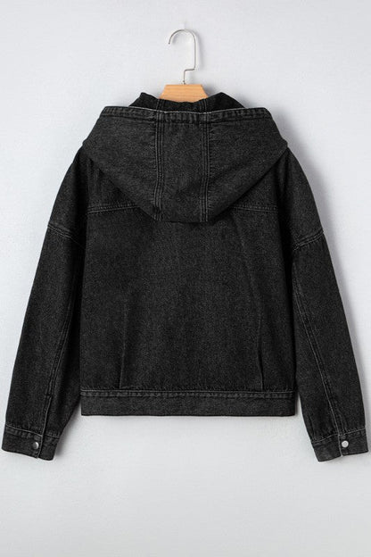 Denim Chest Pocket Drop Shoulder Hooded Jacket See size chart under “more details” The Fashion Celestial
