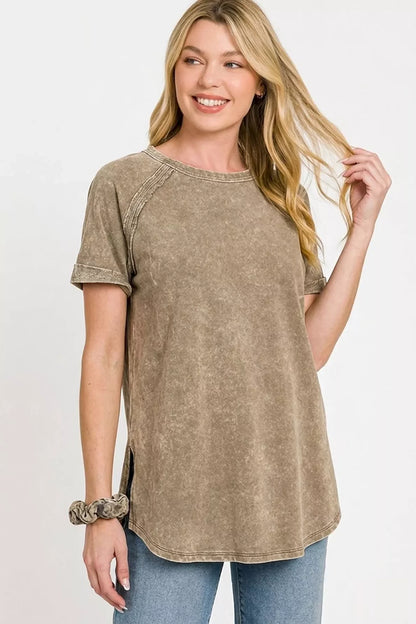 Zenana French Terry Washed Curved Hem Top New Era Fashion LLc
