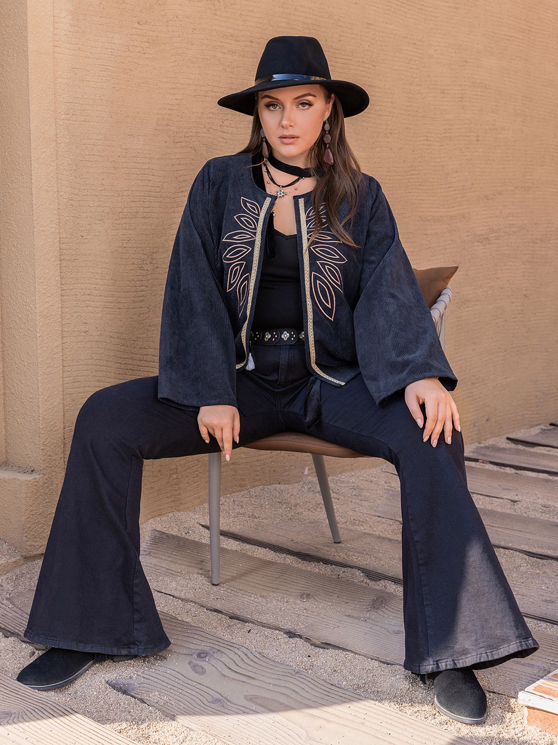 Plus Size Embroidered Open Front Jacket See size chart under “more details” The Fashion Celestial