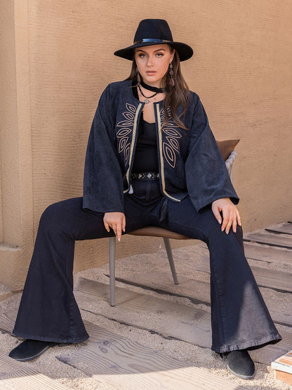 Plus Size Embroidered Open Front Jacket See size chart under “more details” The Fashion Celestial