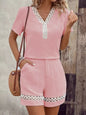 Lace Trim V-Neck Top and Shorts Two-Piece Set New Era Fashion LLc