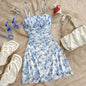 Boho Floral Spaghetti Strap Mini Dress – Ruched Ruffle Hem Vacation Sundress FitiqueFit