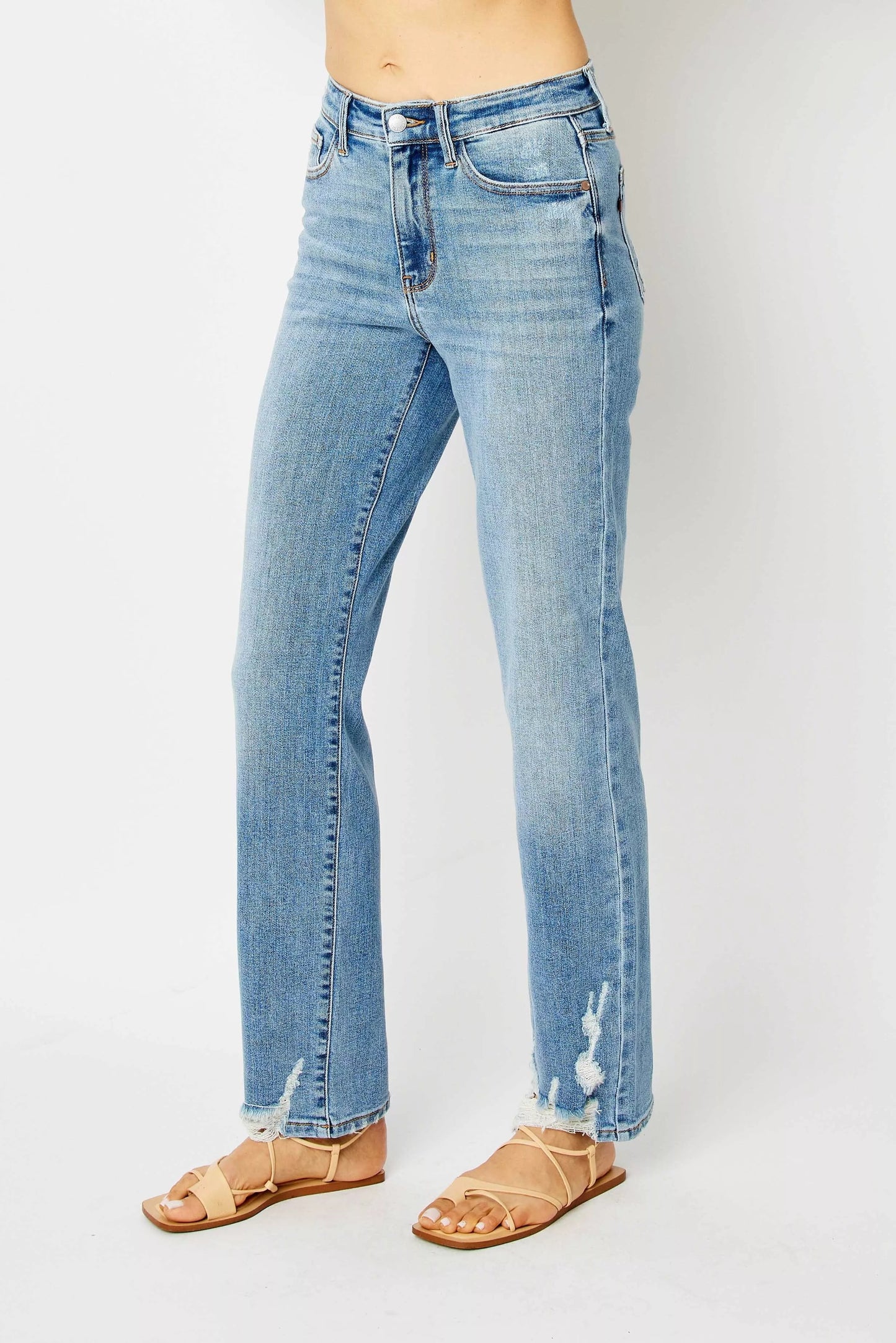 Judy Blue Full Size High Waist Straight Jeans with Heavy Destroy Plus Size Garden Naked Curves