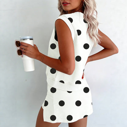 Women's Polka-Dot Sleeveless Tank Top & Shorts Two-Piece Set FitiqueFit