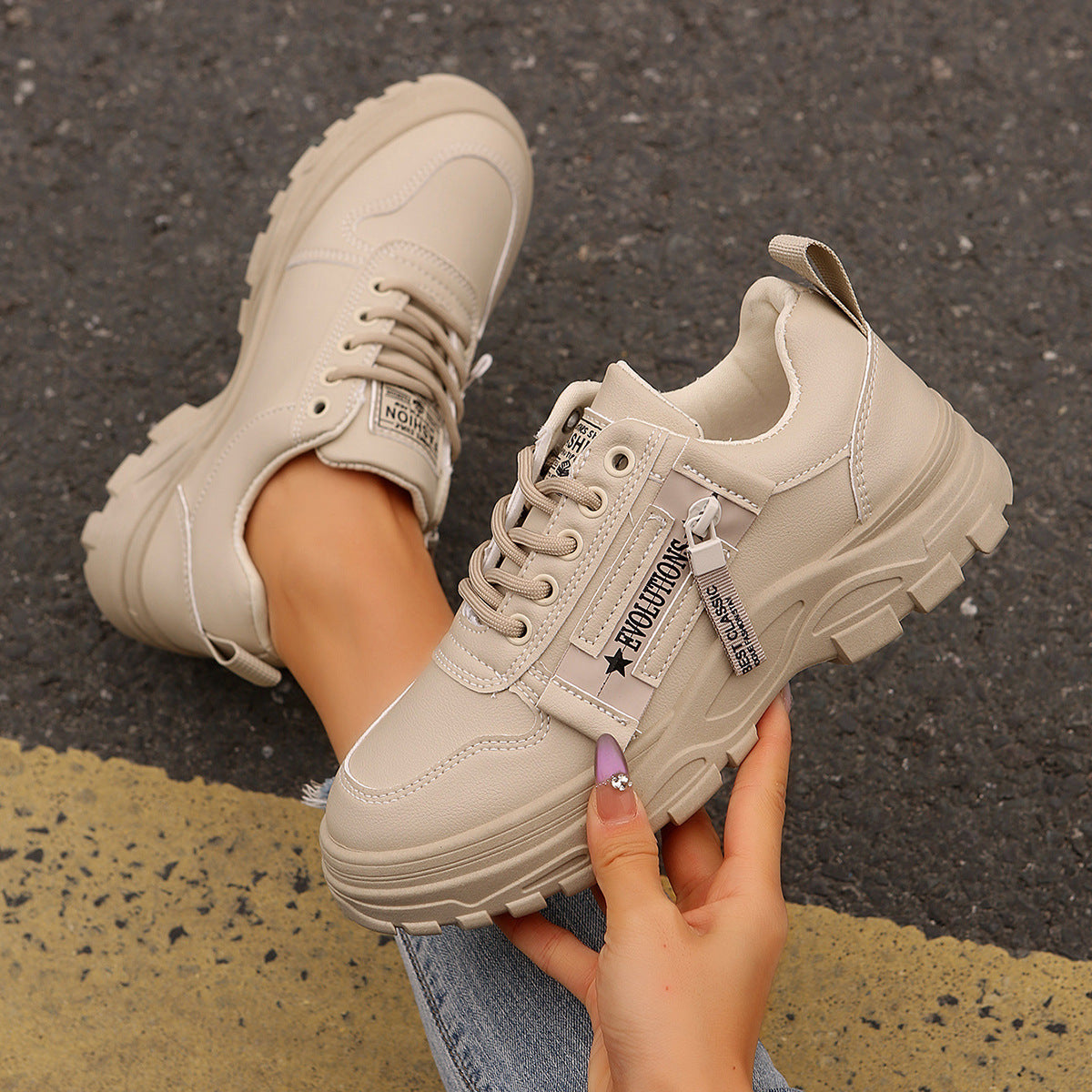 Women’s Lace‑Up Side‑Zipper Sports Sneakers FitiqueFit
