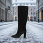 Women’s Suede High Heel Boots | Pleated Thick Heel Pointed Toe FitiqueFit