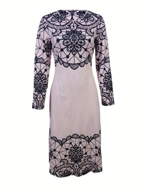 Ladies' Round Neck Printed Fashionable Dress FitiqueFit