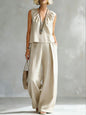 Women's Sleeveless Cotton-Linen Shirt & Pants Set – Urban 2-Piece FitiqueFit