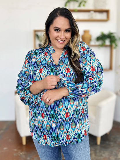 Double Take Full Size Printed Balloon Sleeve Blouse New Era Fashion LLc