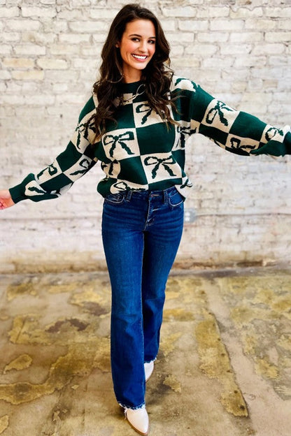 Checker Bow Crewneck Sweater Shop Style & More | Fresh Looks, Everyday Deals & Free Shipping