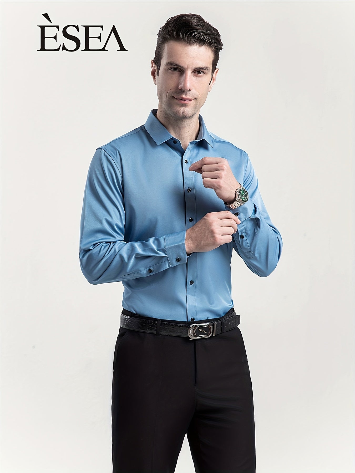 Men'S Stretch Slim-Fit Formal Shirt Without Pockets, Light Business Turn- Collar Long-Sleeved Shirt, Men'S Business Shirt, Wrinkle-Resistant And Durable Solid Color Formal Long-Sleeved Shirt with Buttons And Pockets, Suitable NovaCart
