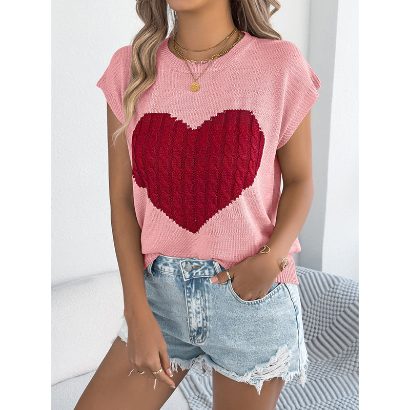 Women’s Heart Color Block Knit Top – Casual Sleeveless Valentine Tank FitiqueFit