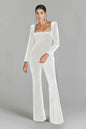 Women’s Diamond-Encrusted Square-Collar Flared Jumpsuit FitiqueFit