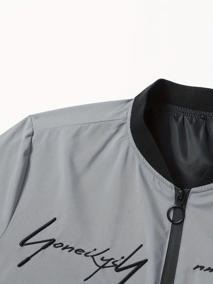 Men'S Letter Embroidered Casual Bomber Jacket, Mens Winter Jackets And Coats, Fridays Items, Mens Gifts Ideas, Gifts for Men, Thermal Wear for Men, Christmas Gifts, Suitable for Everyday Life, Home, Outdoor, Work, And Leisure NovaCart