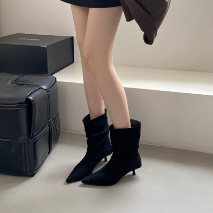 Pointed Toe Mid-Calf High Heel Boots for Women FitiqueFit