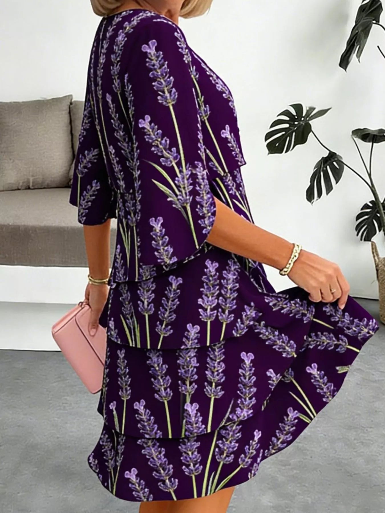 Full Size Floral Print Ruffle Hem Dress Plus Size New Era Fashion LLc