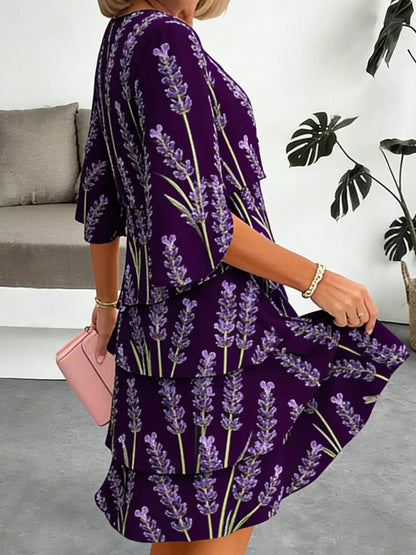 Full Size Floral Print Ruffle Hem Dress Plus Size New Era Fashion LLc