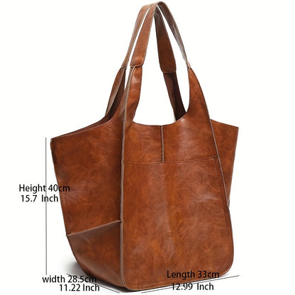 Large Capacity Retro PU Tote Bag For Women - Spacious & Stylish Handbag With Handy Front Pocket For Work, Travel & Everyday Chic NovaCart