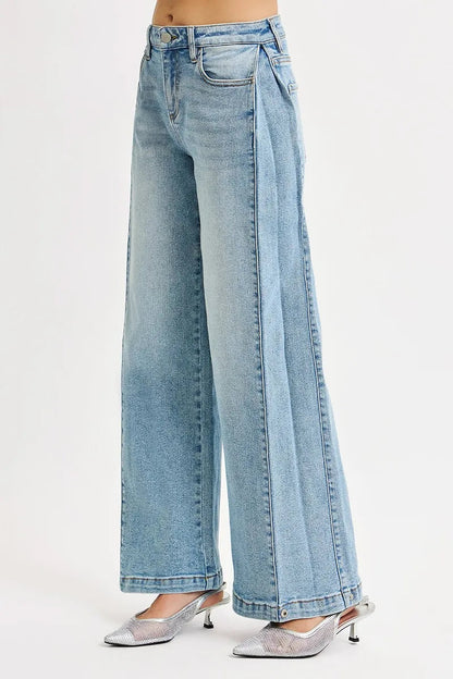 RISEN Mid Rise Wide Barrel Transferable Leg Snap Jeans West2East Surf