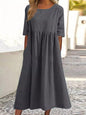 Plus Size Cotton Linen Midi Dress | Round Neck Pocket Dress FitiqueFit