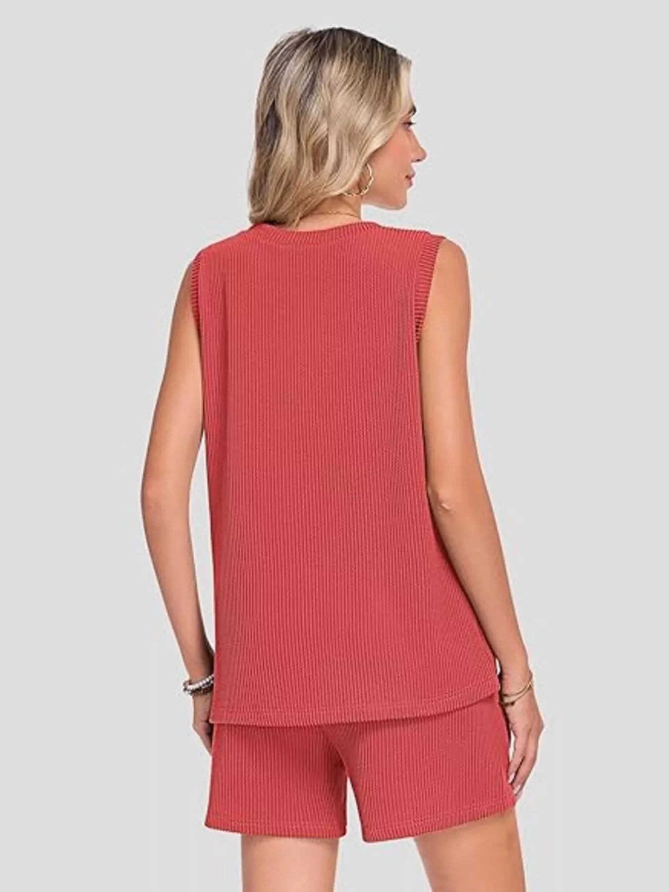 Casual Ribbed Knit Sleeveless Top and Shorts Set New Era Fashion LLc